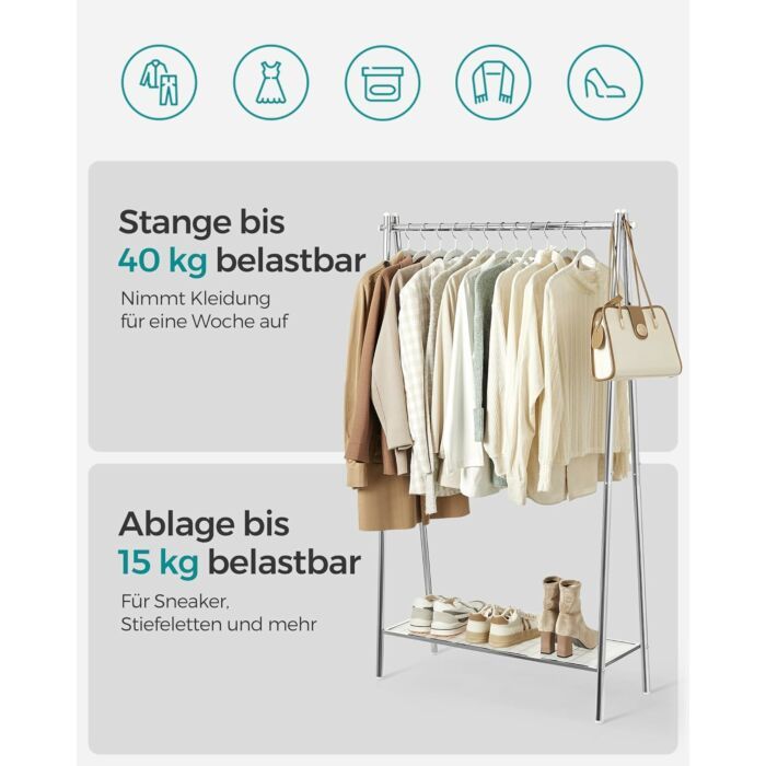Kledingrek | 33,5 x 92,5 x 153 cm | Zilver