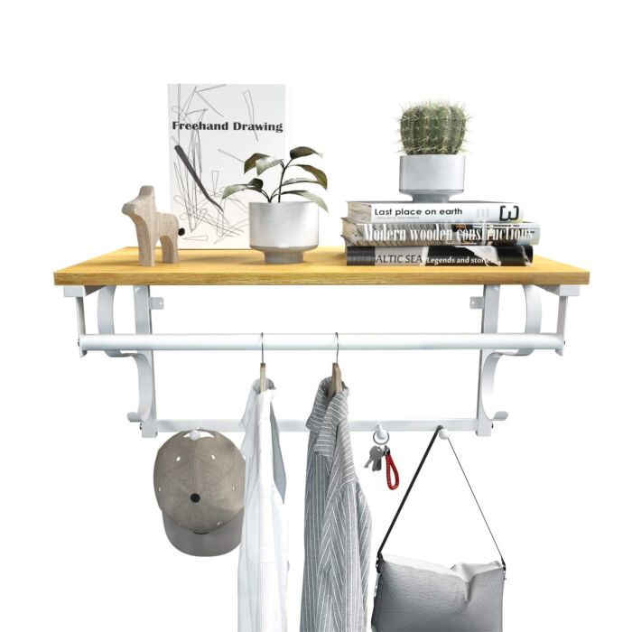 VASAGLE | Wandkapstok | Eiken + Wit | Modern Ontwerp met 5 Haken
