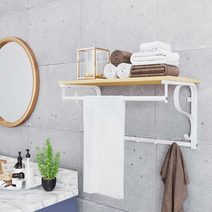 VASAGLE | Wandkapstok | Eiken + Wit | Modern Ontwerp met 5 Haken