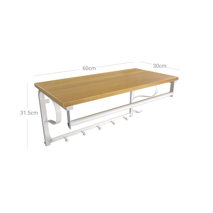 VASAGLE | Wandkapstok | Eiken + Wit | Modern Ontwerp met 5 Haken
