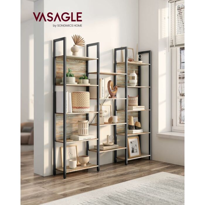 Hoppa! Boekenkast | 14 Planken | Industriële Stijl | 24 x 158 x 166 cm | Turkooisbruin en Inktzwart LLS107B60