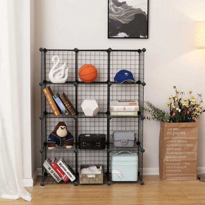 Boutloze rekken van draadgaas 12 vakken 93 x 31 x 123 cm Zwart | Opbergkast | Eenvoudige Montage en Royaal Capaciteit
