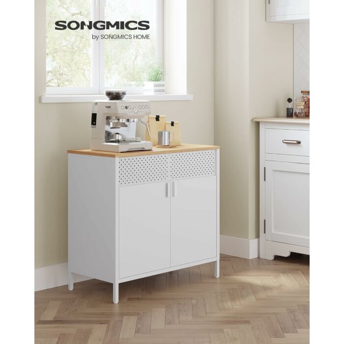 Metalen Kast | Opbergkast | Met Dubbele Deur | Magnetisch Slot | Verstelbare Plank | Stalen Frame | Natuurlijke Kleur Wit LSC102W57