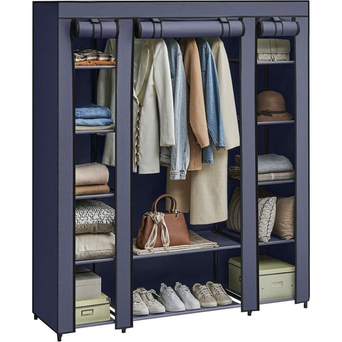 Hoppa! Stoffen kledingkast (45 x 150 x 175 cm, B×D×H) – donkerblauw – 12 legplanken