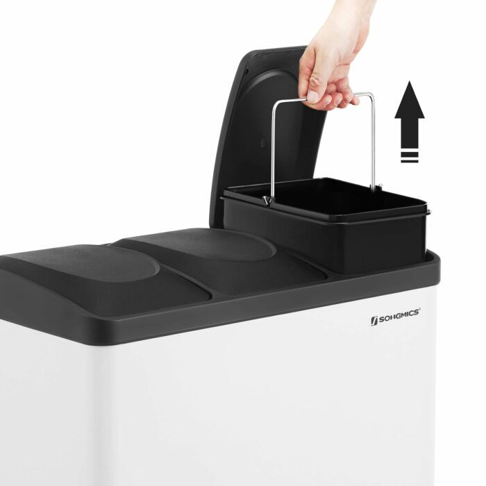 Hoppa! | Afvalbak voor de keuken | 45 liter | Roestvrij Staal – 3 x 15 liter | Wit-Zwart