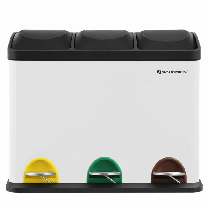 Hoppa! | Afvalbak voor de keuken | 45 liter | Roestvrij Staal – 3 x 15 liter | Wit-Zwart