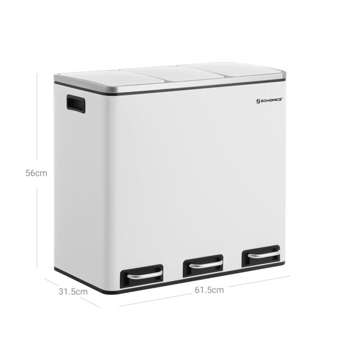 Hoppa! Drievoudige afvalbak | 54 liter | wit met RVS