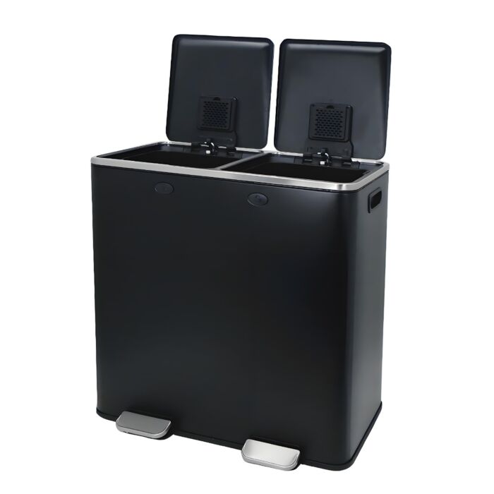 Hoppa! | Afvalbak | 60L | Zwart | RVS