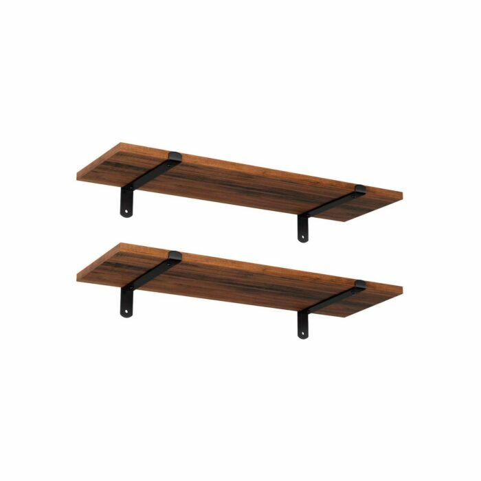 Hoppa! Wandplank | Set van 2 | 60 x 20 x 7 cm | Zwevende Plank | Decoratieve Planken | Vintage | Houtlook | Voor Slaapkamer | Woonkamer | Keuken | Hal | Elke Plank Belastbaar tot 15 kg | MDF Bruin-Zwart
