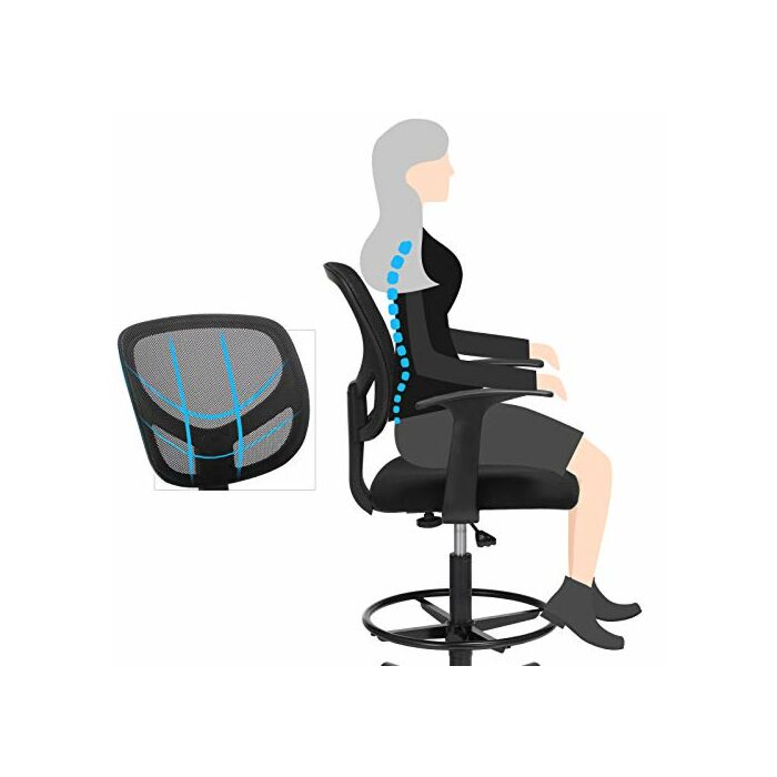 Hoppa! Bureaustoel – ergonomische werkkruk met armleuningen | zithoogte 51,5–71,5 cm | verstelbare voetsteun | belastbaarheid 120 kg | zwart
