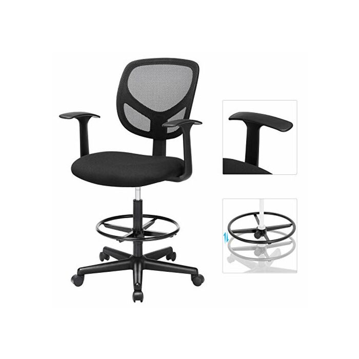 Hoppa! Bureaustoel – ergonomische werkkruk met armleuningen | zithoogte 51,5–71,5 cm | verstelbare voetsteun | belastbaarheid 120 kg | zwart