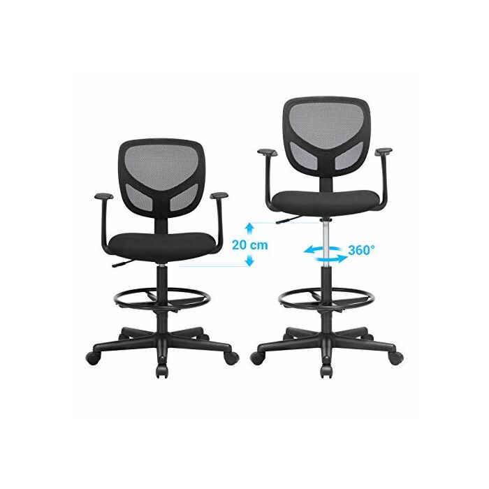 Hoppa! Bureaustoel – ergonomische werkkruk met armleuningen | zithoogte 51,5–71,5 cm | verstelbare voetsteun | belastbaarheid 120 kg | zwart
