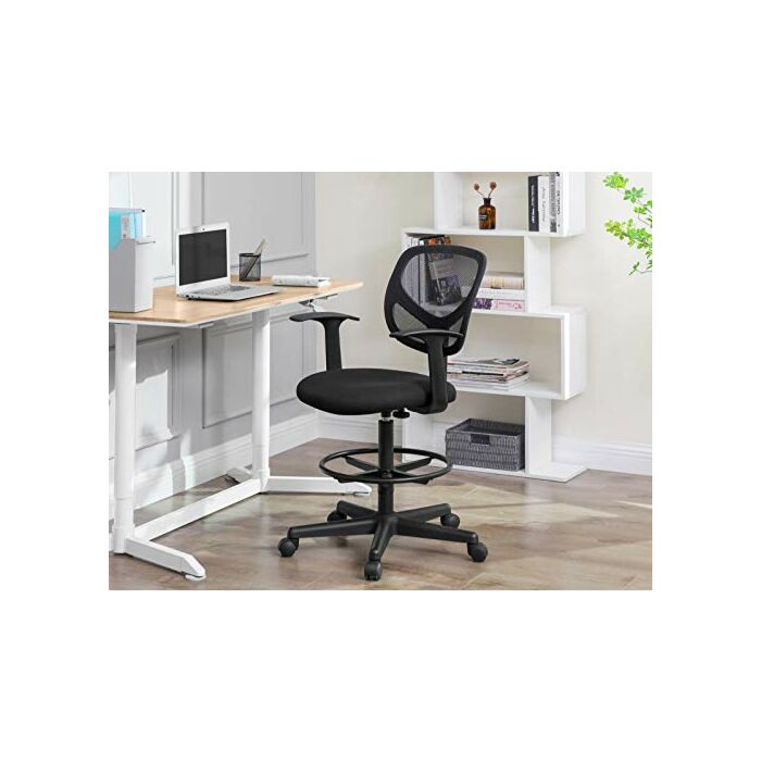 Hoppa! Bureaustoel – ergonomische werkkruk met armleuningen | zithoogte 51,5–71,5 cm | verstelbare voetsteun | belastbaarheid 120 kg | zwart