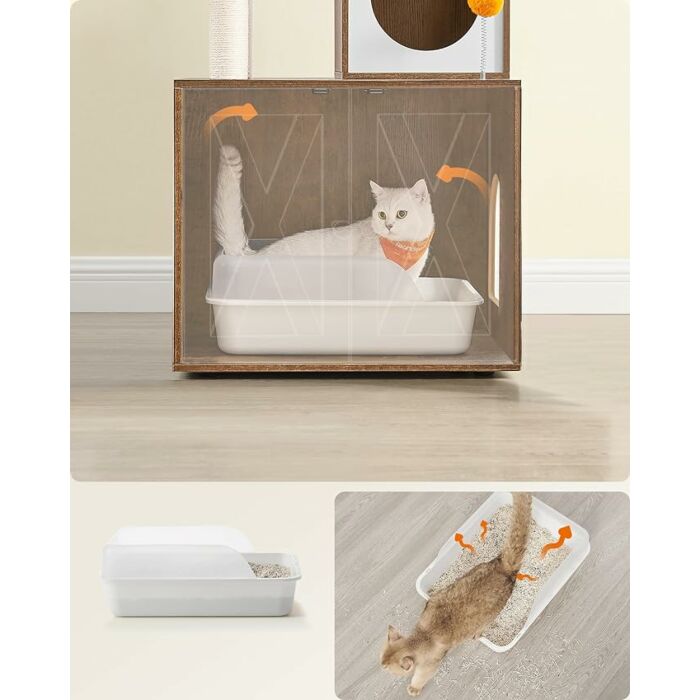 Hoppa! | Krabpaal | Kattenkrabpaal met Kattenbak | Vintage Bruin | 68 x 60 x 24,5 cm