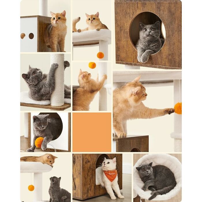 Hoppa! | Krabpaal | Kattenkrabpaal met Kattenbak | Vintage Bruin | 68 x 60 x 24,5 cm