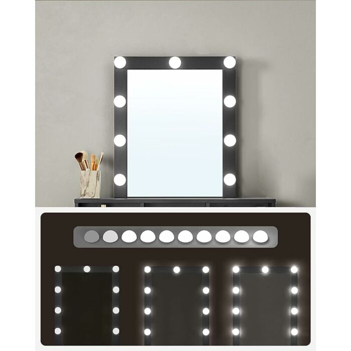 Kaptafel make up tafel met spiegel en gloeilampen | 80 x 40 x 145 cm | Zwart