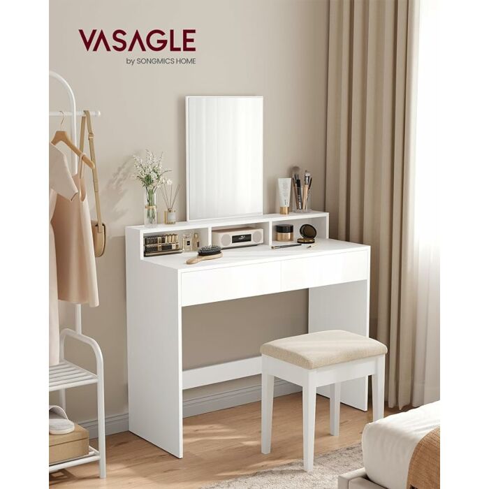 Hoppa! | Make-uptafel | Met grote spiegel, 2 laden, 3 open vakken | Modern wit