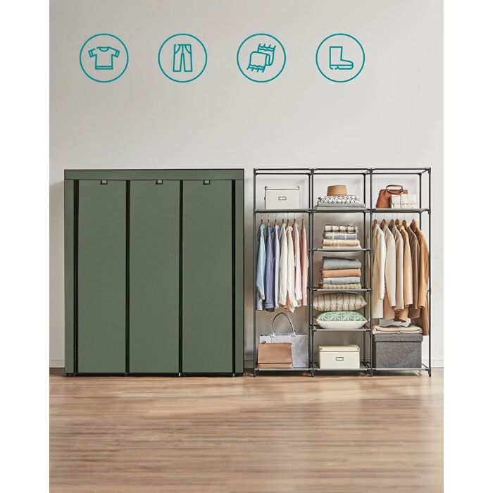 Hoppa! Kledingkast | Opvouwbare Kast met Rails | Kleerhanger | Opbergzakken Schoenen | 45x150x175cm (BxDxH) | Saliegroen