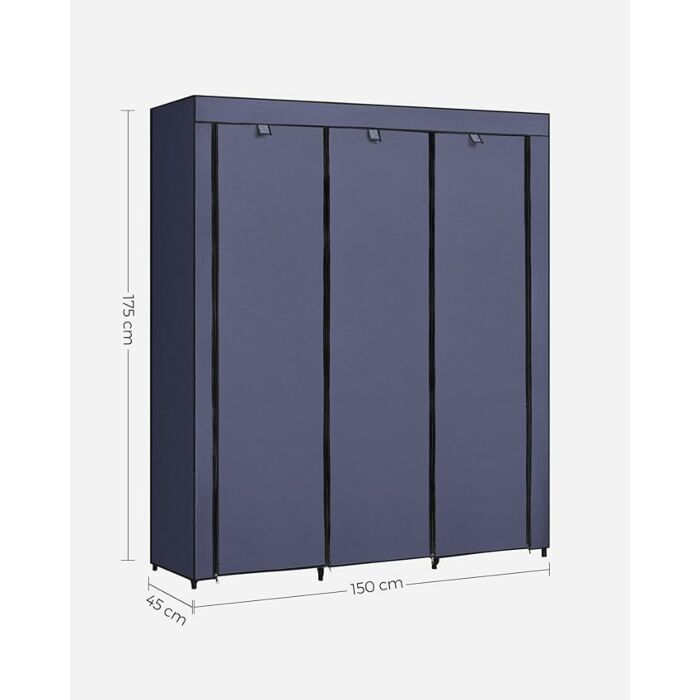 Hoppa! | Kledingkast | Stoffen kast met kledingstangen | 45 x 150 x 175 cm (BxDxH) | Donkerblauw