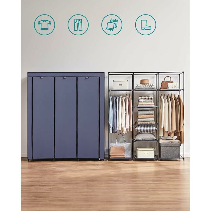 Hoppa! | Kledingkast | Stoffen kast met kledingstangen | 45 x 150 x 175 cm (BxDxH) | Donkerblauw