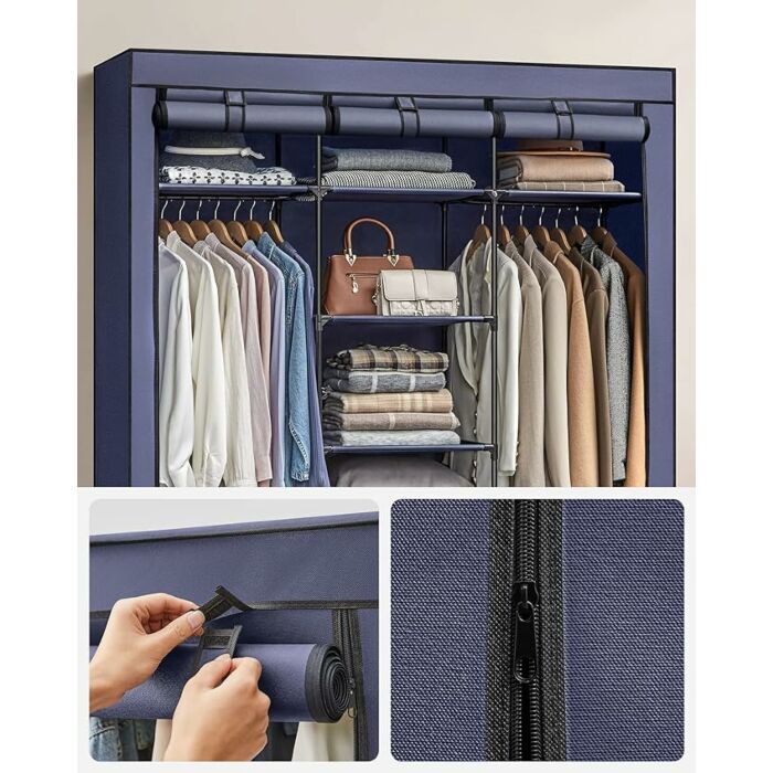 Hoppa! | Kledingkast | Stoffen kast met kledingstangen | 45 x 150 x 175 cm (BxDxH) | Donkerblauw