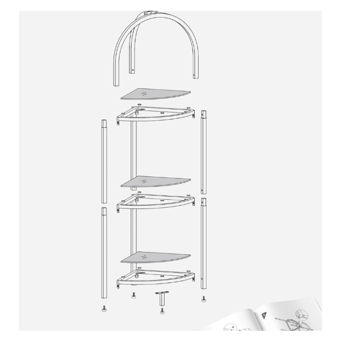Hoppa! | Hoekplankstandaard | 3-laags Gehard Glazen Plank | Toiletpapierstandaard | Plantenstandaard | Modern Zwart LGT811B61