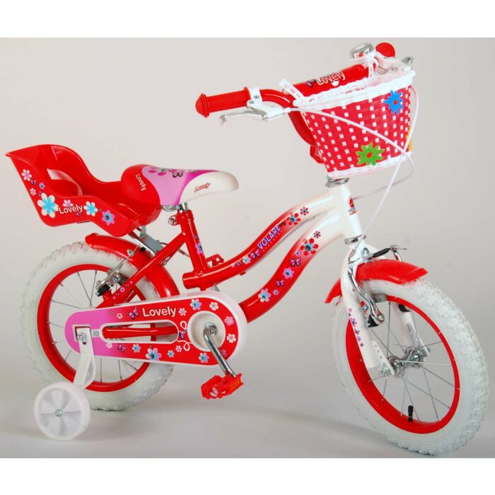 Volare Lovely Kinderfiets - Meisjes - 14 inch - Rood Wit - Twee Handremmen (2049)