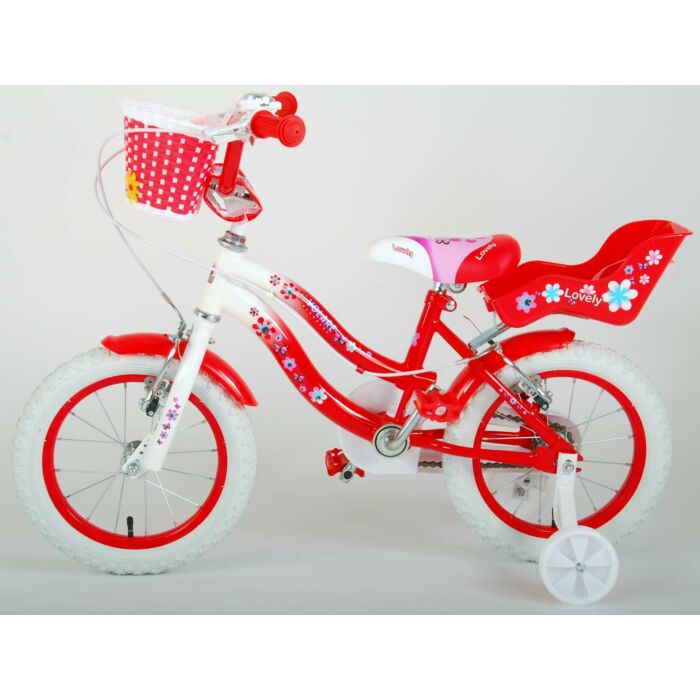 Volare Lovely Kinderfiets - Meisjes - 14 inch - Rood Wit - Twee Handremmen (2049)