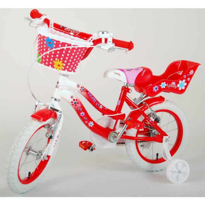 Volare Lovely Kinderfiets - Meisjes - 14 inch - Rood Wit - Twee Handremmen (2049)
