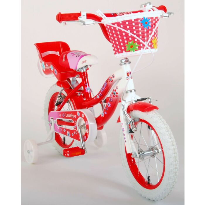 Volare Lovely Kinderfiets - Meisjes - 14 inch - Rood Wit - Twee Handremmen (2049)