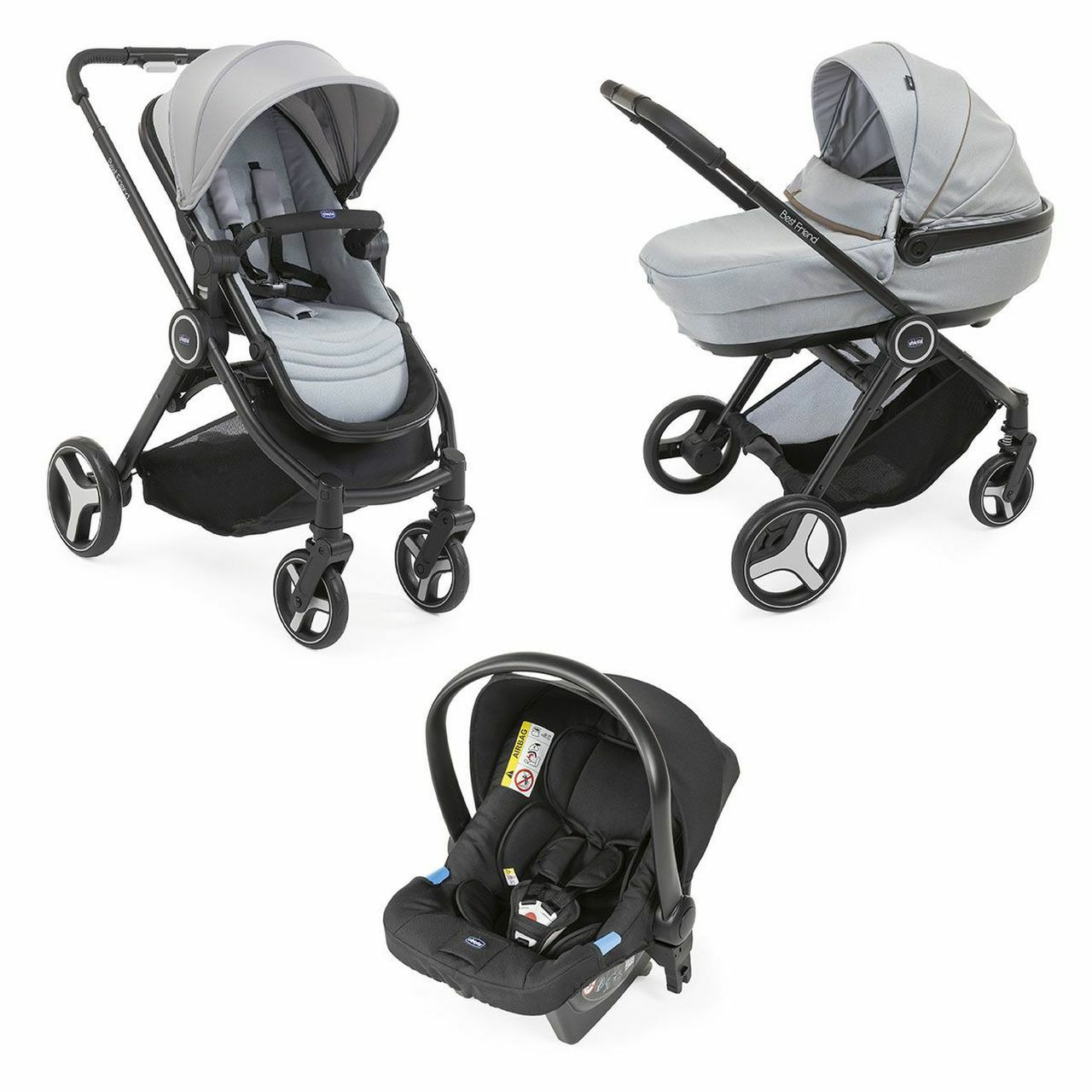 Chicco 4 in 1 Kinderwagen Trio Best Friend Plus Comfort blattsilber