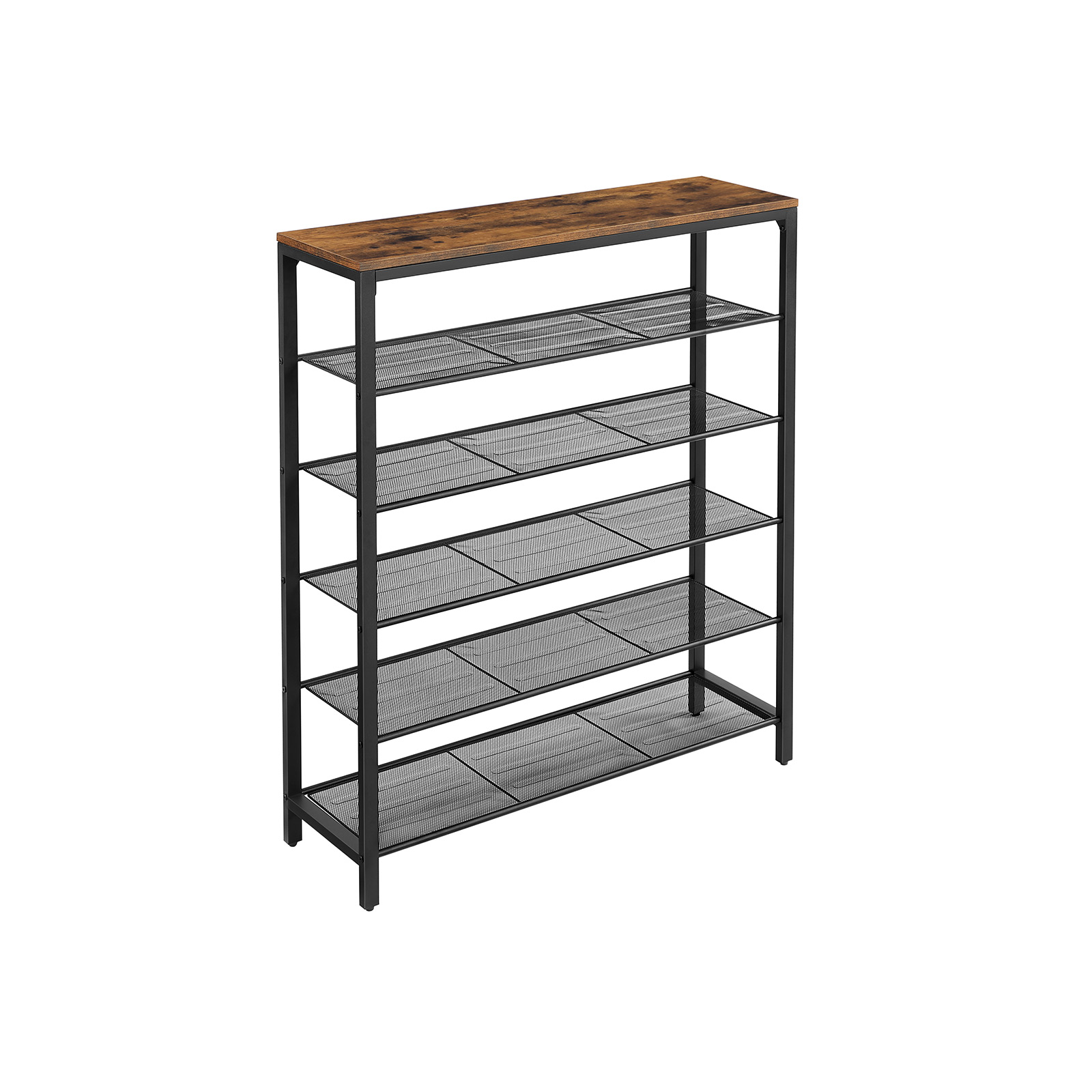 Hoppa! | Schoenenrek | 6 roosterniveaus | Metaal | Industrieel design | Vintage bruin-zwart | 100 × 110 × 30 cm (B × H × D)