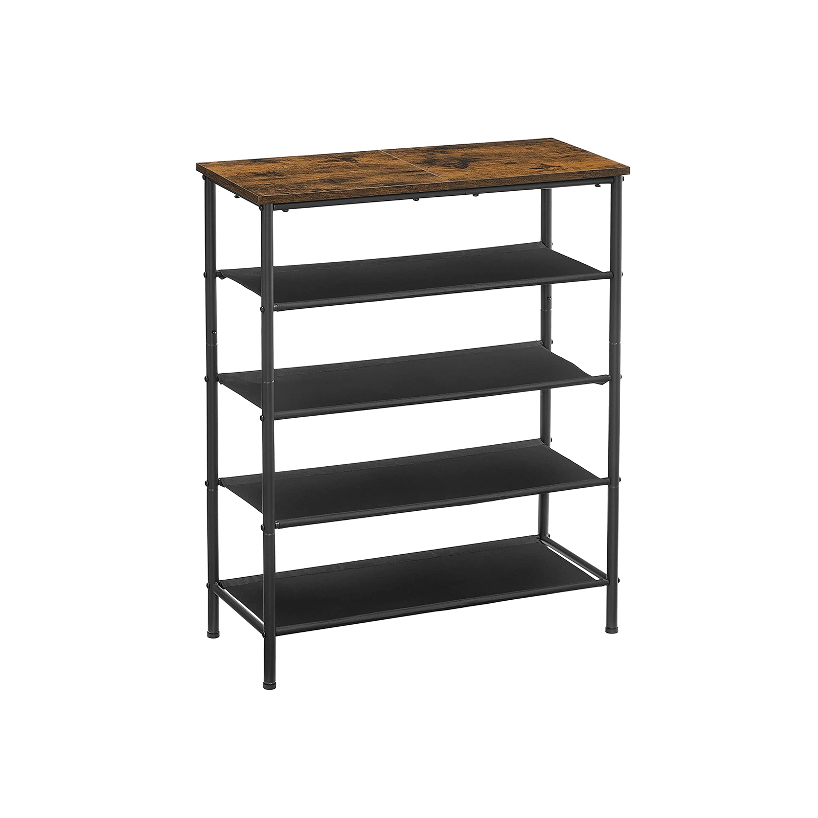 Schoenenrek | 5 niveaus | metalen frame | 4 polyester legplanken | industrieel ontwerp