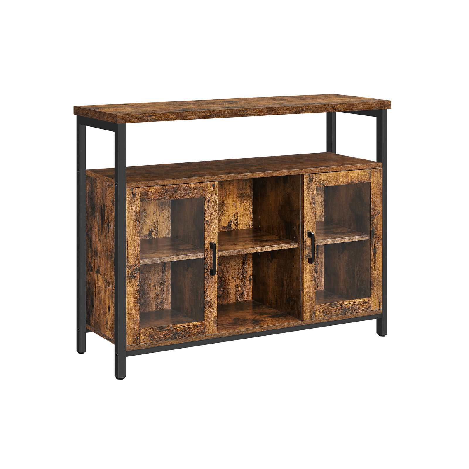 Dressoir, Keukenkast, Opbergkast | 2 Transparante Glazen Deuren | Verstelbare Planken | Industriële Stijl | Vintage Bruin-Zwart