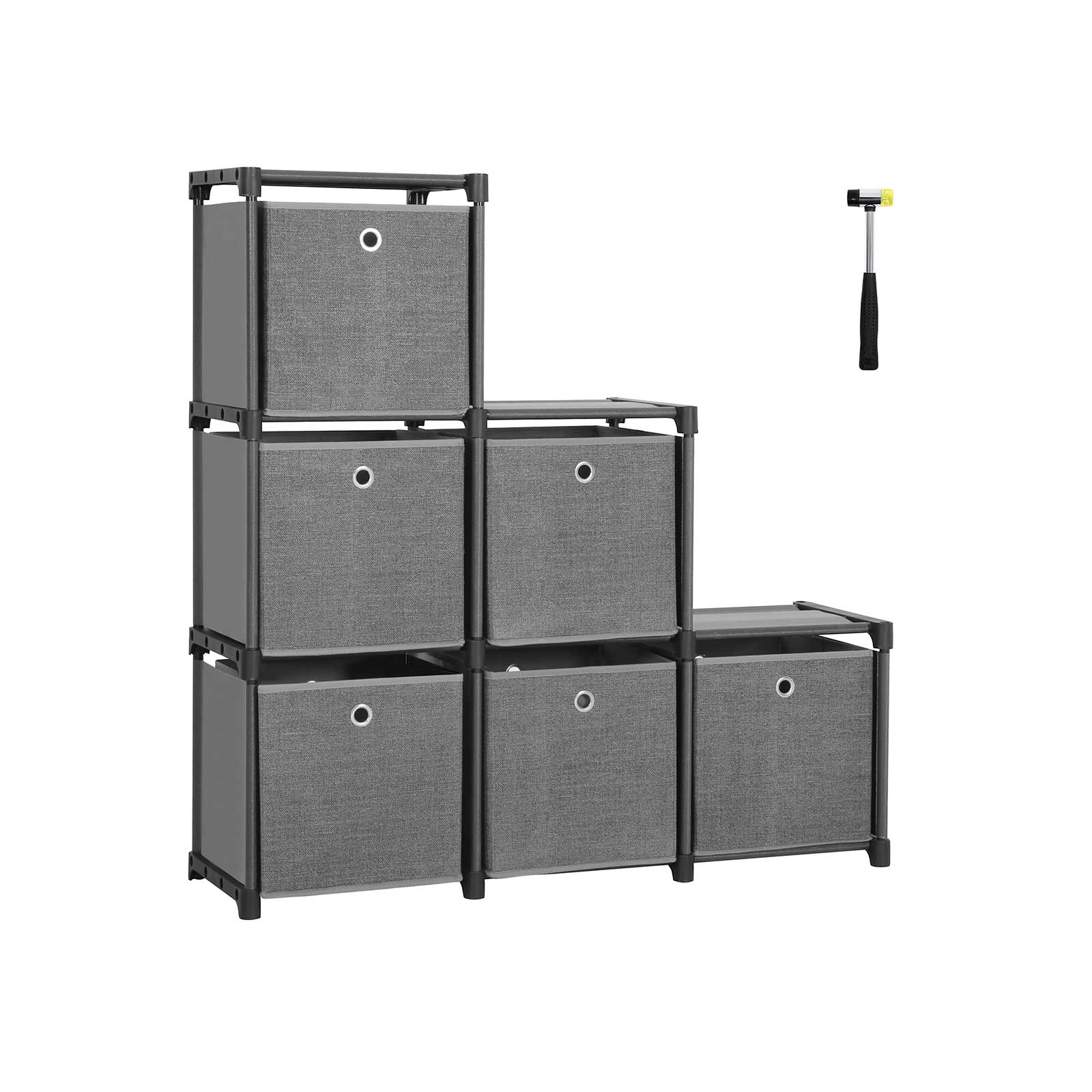 Opbergrek | 6 vakken | multifunctioneel met stoffen opbergdozen | 105 x 105 x 30 cm | zwart