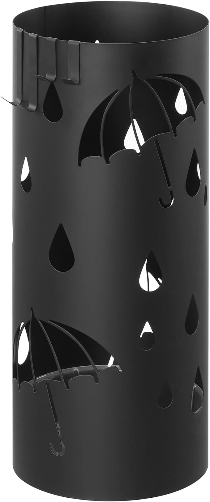 Hoppa! Paraplubak – rond, metaal, 4 haken, verwijderbare wateropvangbak, 17 x 41 cm, zwart
