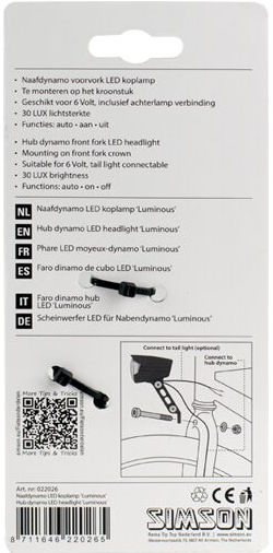 Simson | Naafdynamo-koplamp “Luminous” | 30 LUX | Auto/On/Off