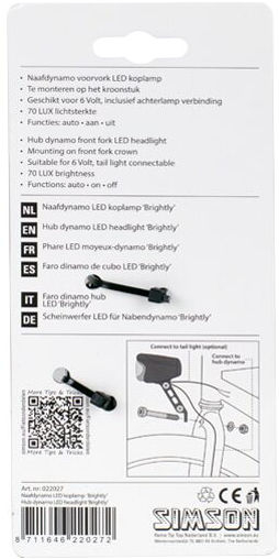 Simson | Naafdynamo Koplamp 'Brightly' | 70 LUX - Automatische functie
